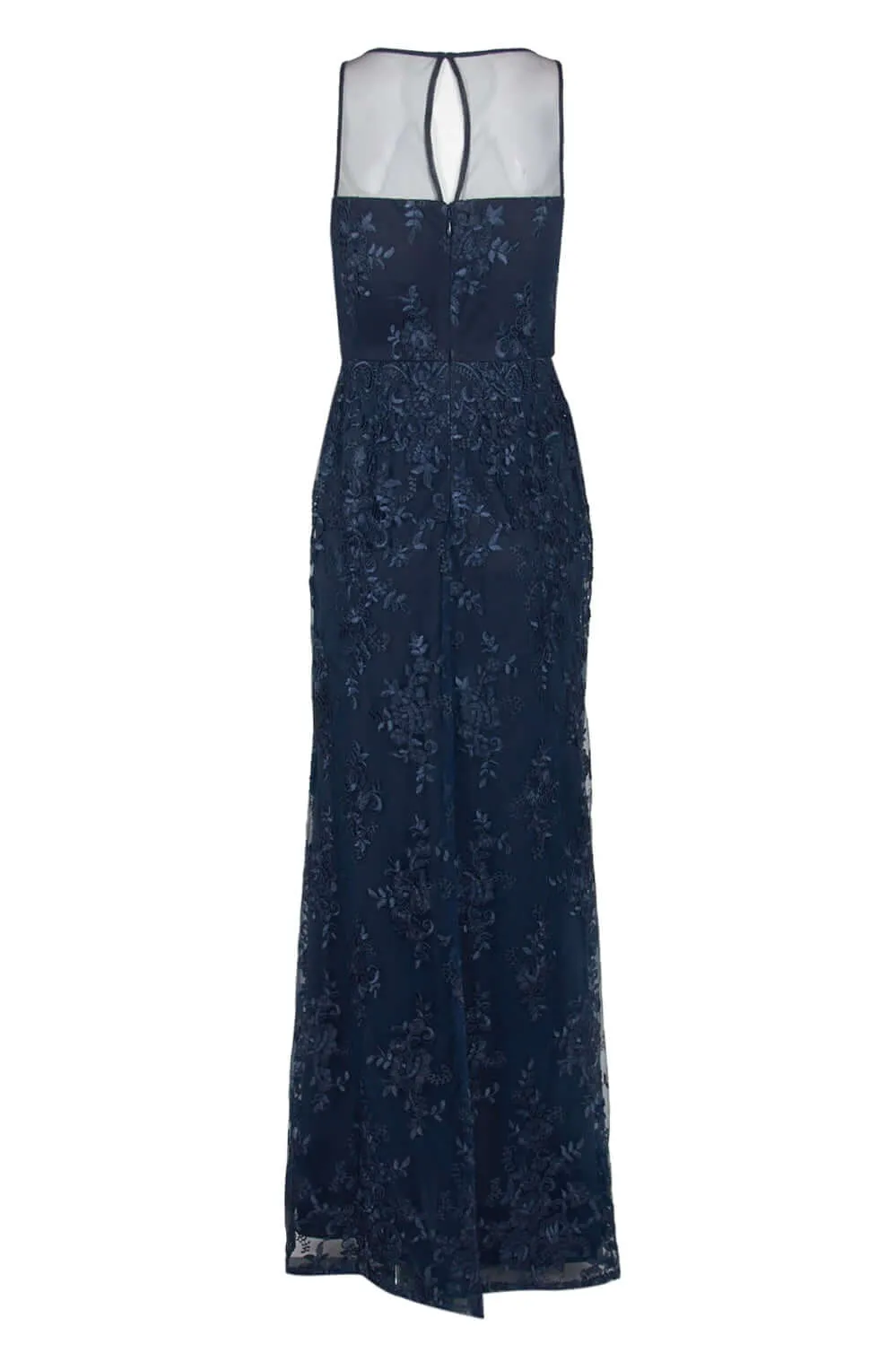 Adrianna Papell Boat Neck Sleeveless Illusion Keyhole Back Floral Lace Dress