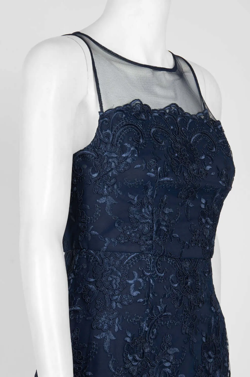 Adrianna Papell Boat Neck Sleeveless Illusion Keyhole Back Floral Lace Dress