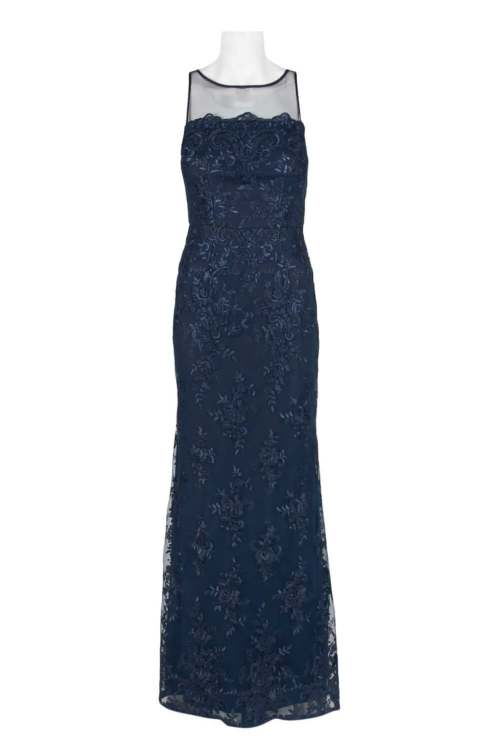 Adrianna Papell Boat Neck Sleeveless Illusion Keyhole Back Floral Lace Dress
