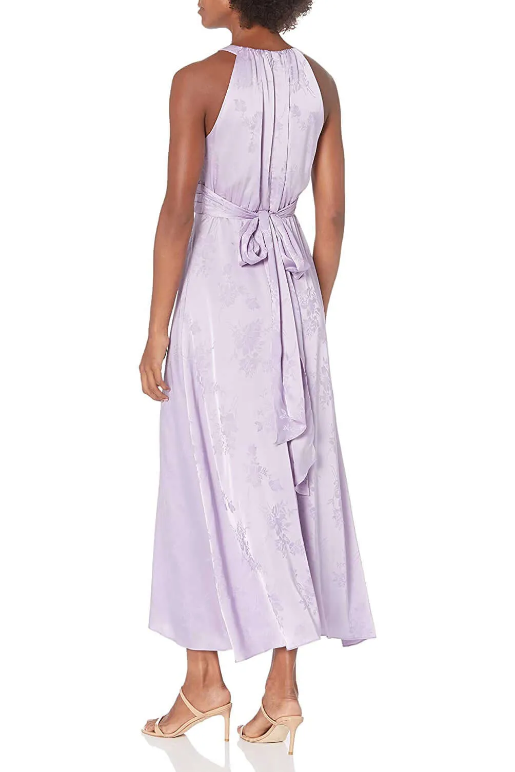 Adrianna Papell Halter Tie Back Zipper Back Floral Jacquard Dress