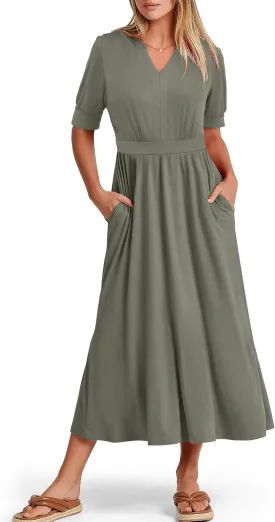 ANRABESS Women Boho Maxi Dresses Summer Short Sleeve V Neck Flowy Swing A-Line Casual Beach Long Dress