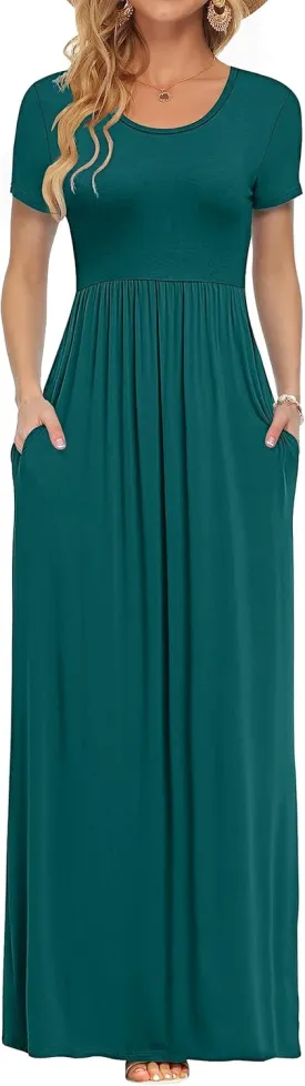 AUSELILY Women's Short Sleeve Loose Plain Casual Long Maxi Dresses for Women 2025