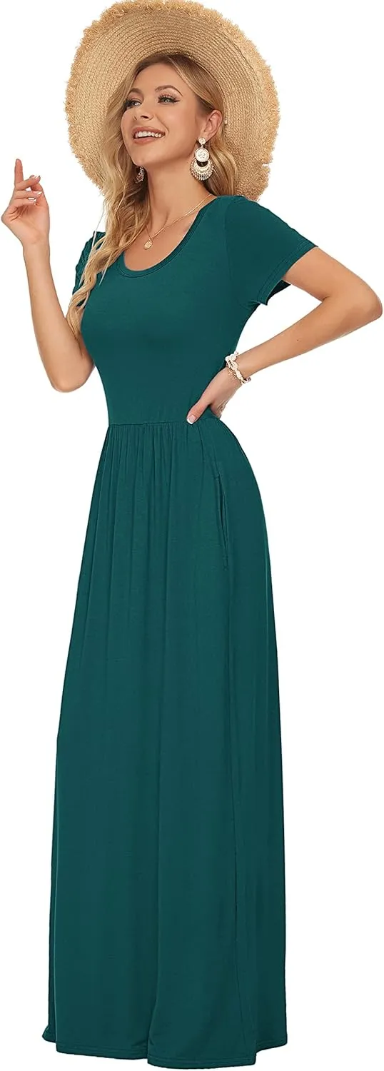 AUSELILY Women's Short Sleeve Loose Plain Casual Long Maxi Dresses for Women 2025