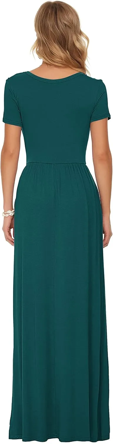AUSELILY Women's Short Sleeve Loose Plain Casual Long Maxi Dresses for Women 2025