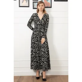 Black Floral Pattern Long Dress