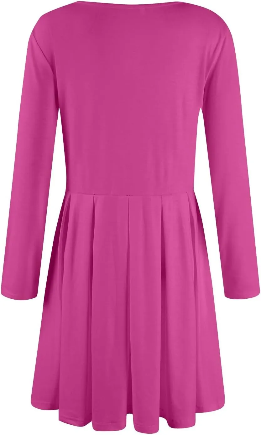 COTECRAM 2025 Women's Spring Casual Long Sleeve Midi Dresses with Pockets Crewneck Flowy A Line Knee Length Boho Dress