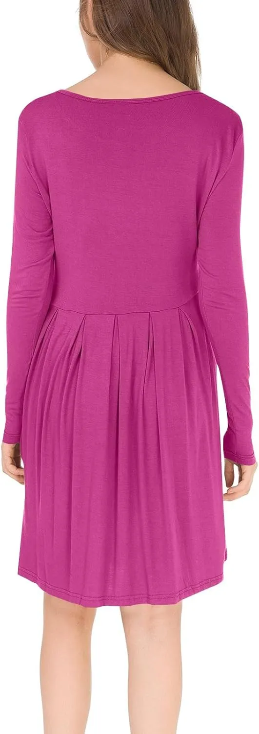 COTECRAM 2025 Women's Spring Casual Long Sleeve Midi Dresses with Pockets Crewneck Flowy A Line Knee Length Boho Dress
