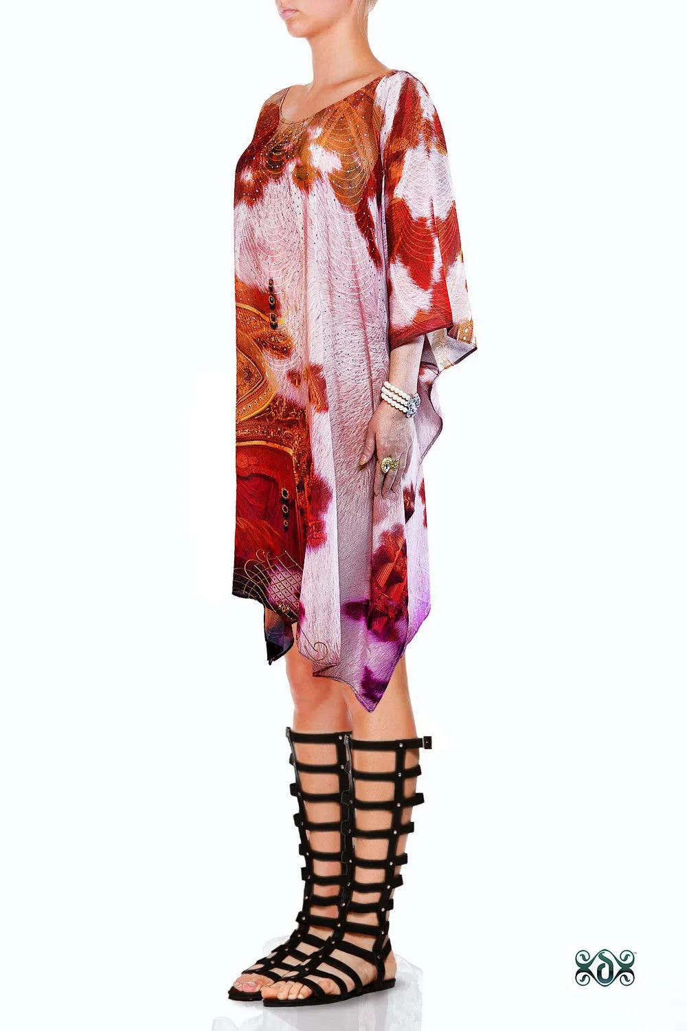 Devarshy Serene Mona Lisa ART CLASSIQUE Pure 100% Silk Short Kaftan - 1079A