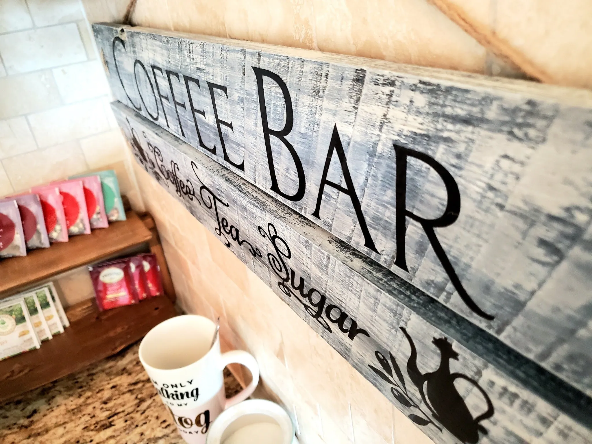Distressed Wood Coffee Bar Sign - Perfect for Kitchen, Home or Office Decor