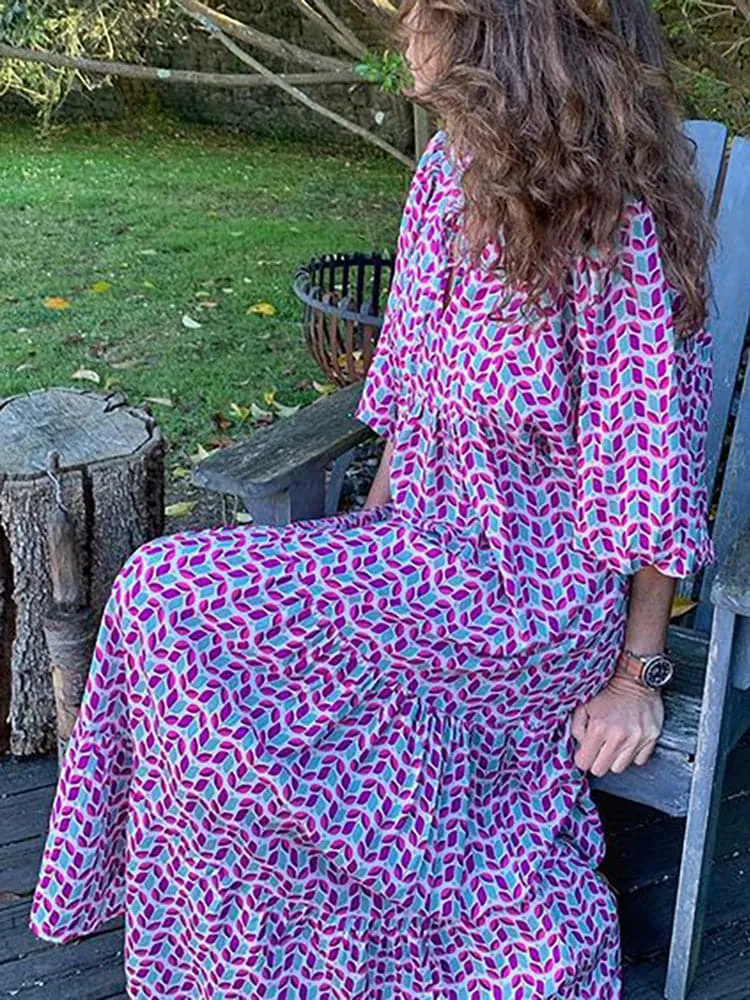 DressBetty - Female Loose V Neck Bohemian Long Dress