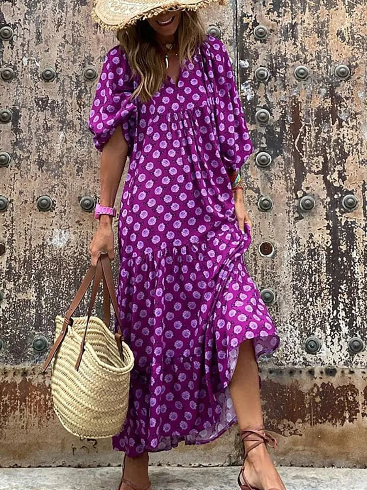 DressBetty - Female Loose V Neck Bohemian Long Dress