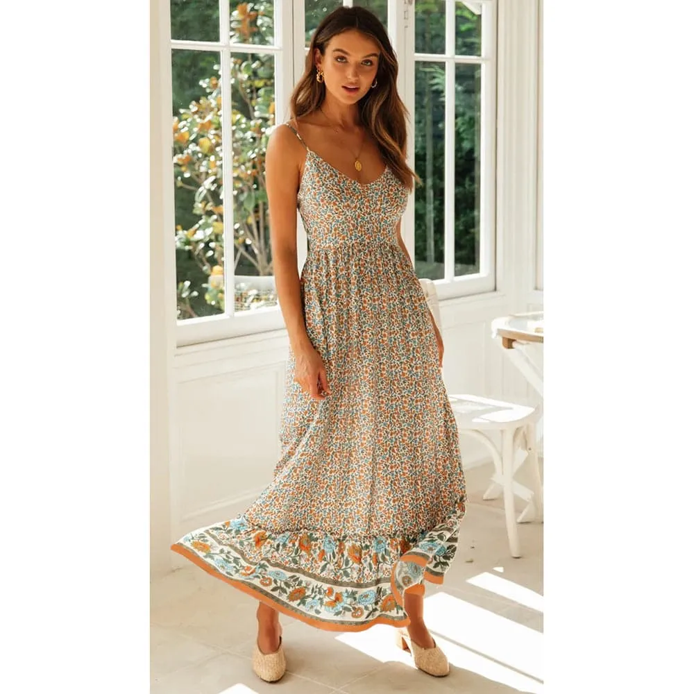 DressBetty - Summer Women Sexy V Neck Floral Print Bohemia Long Dress