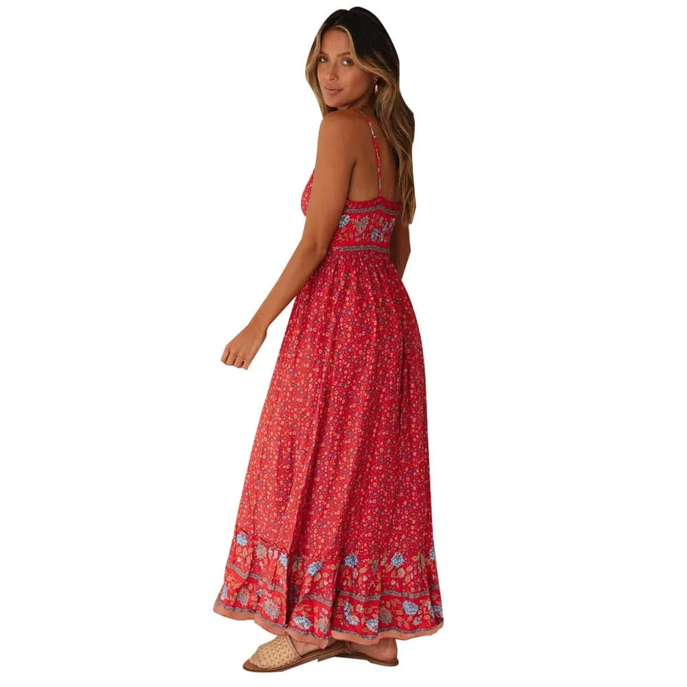 DressBetty - Summer Women Sexy V Neck Floral Print Bohemia Long Dress