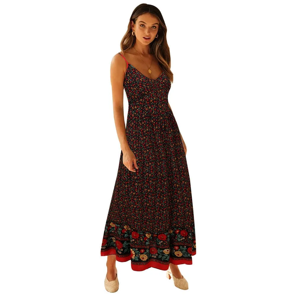 DressBetty - Summer Women Sexy V Neck Floral Print Bohemia Long Dress