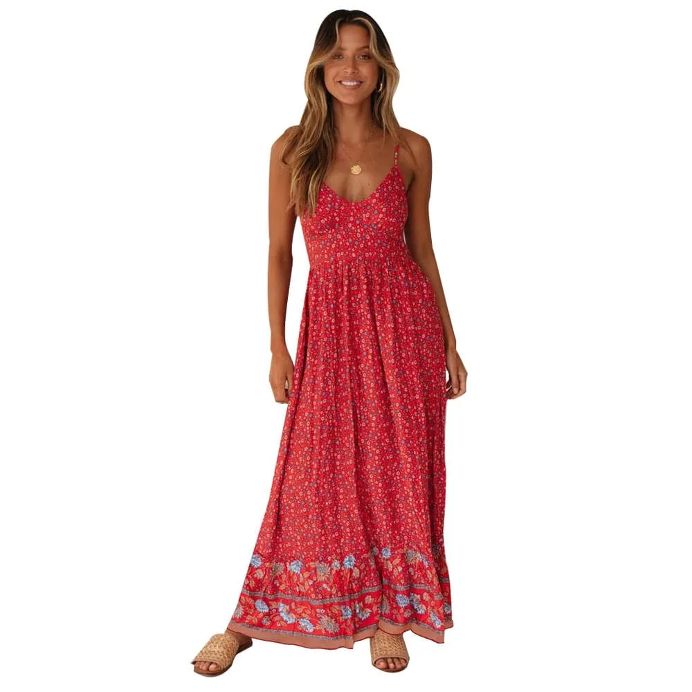 DressBetty - Summer Women Sexy V Neck Floral Print Bohemia Long Dress
