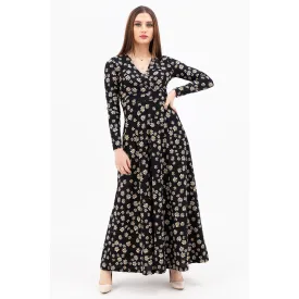 Floral Double Breasted Neck Long Dress
