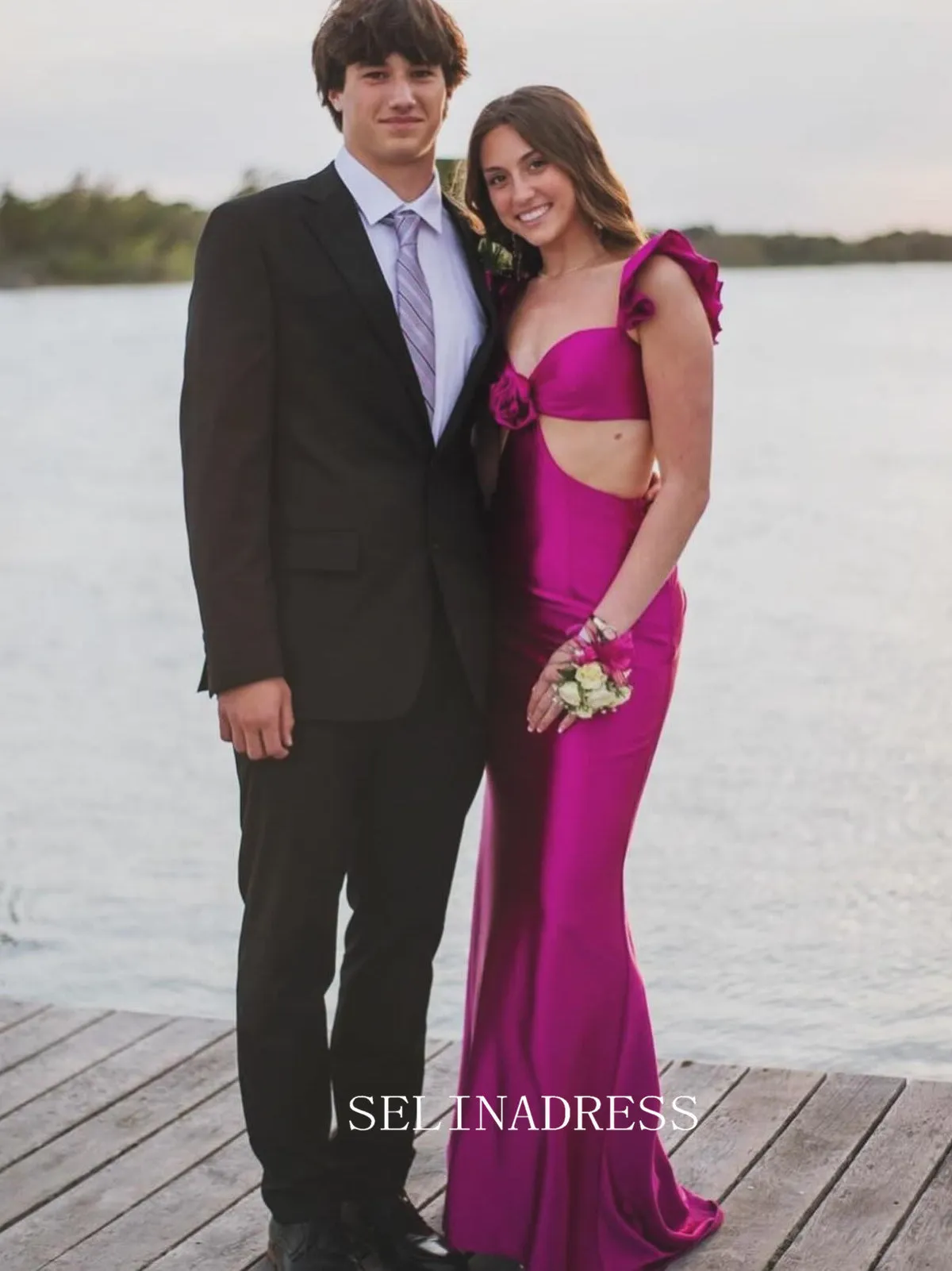 Fuchsia Mermaid Satin Long Prom Dress Cheap Evening Gown SEW1262