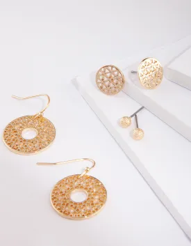 Gold Filigree Disc Earring Pack