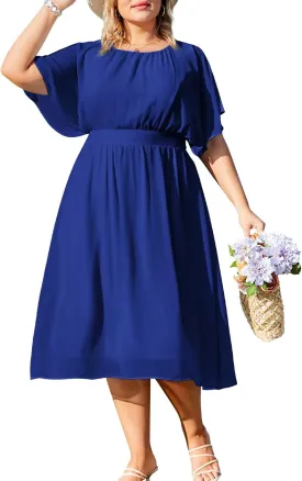 Hanna Nikole Plus Size Chiffon Dresses for Women Flounce Sleeves Empire Waist A Line Summer Beach Dress