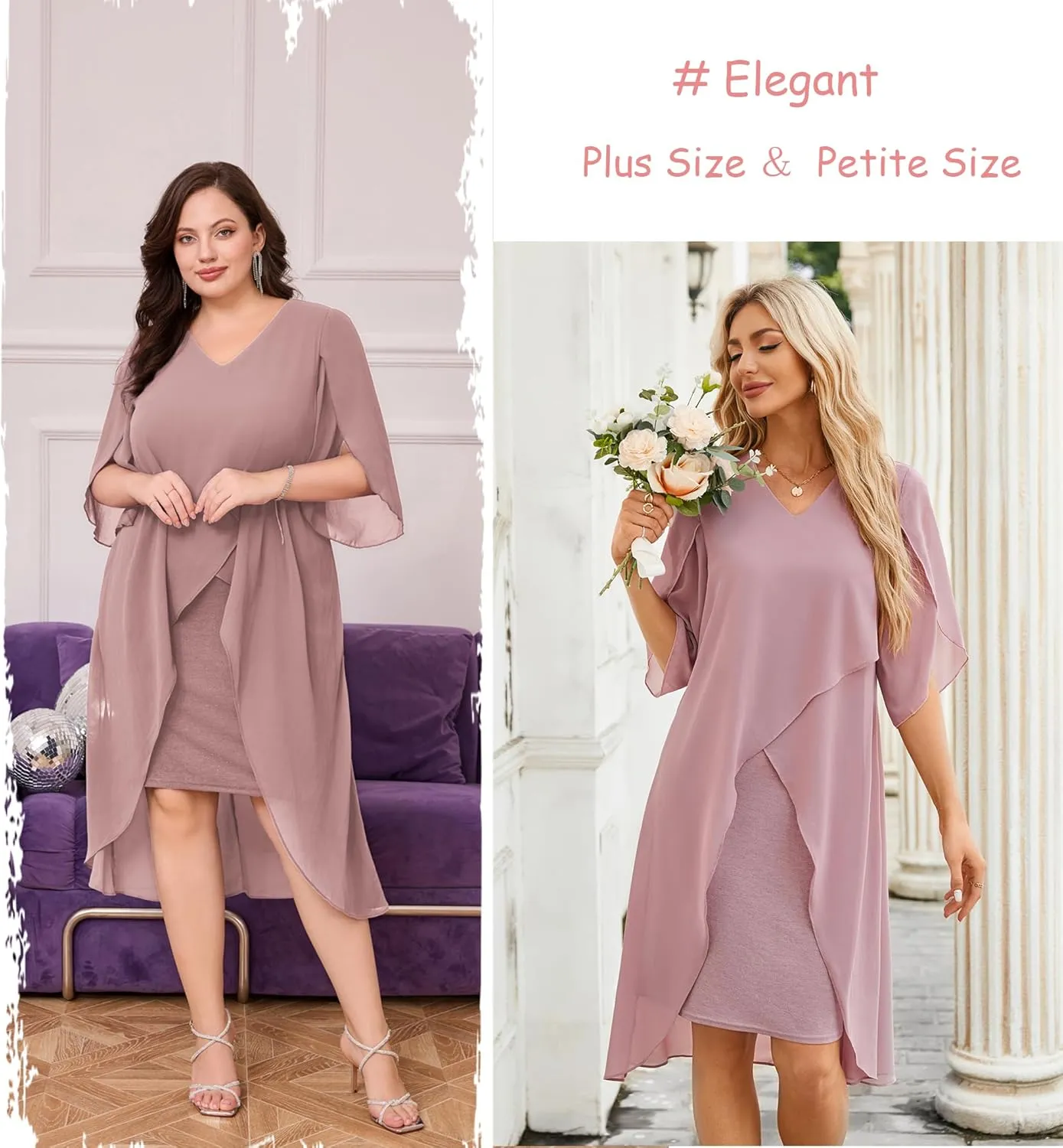 Hanna Nikole Womens Plus Size Chiffon Cocktail Dress Ruffle 3/4 Sleeve Wedding Guest Party Dresses with High Low Hem