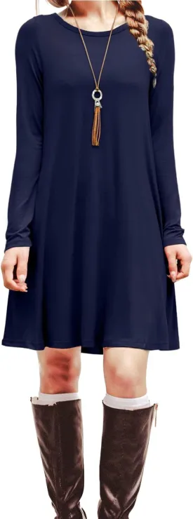 HiMONE Long Sleeve Dresses for Women Black Dress Casual Short T-Shirt Dresses