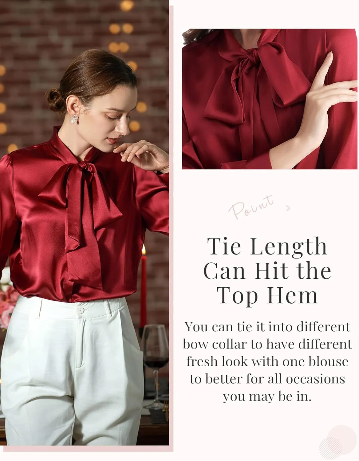LilySilk Bow-tie Neck Silk Blouse for Women Long Sleeve Ladies Tops Buttons VintageReal Silk Shirts