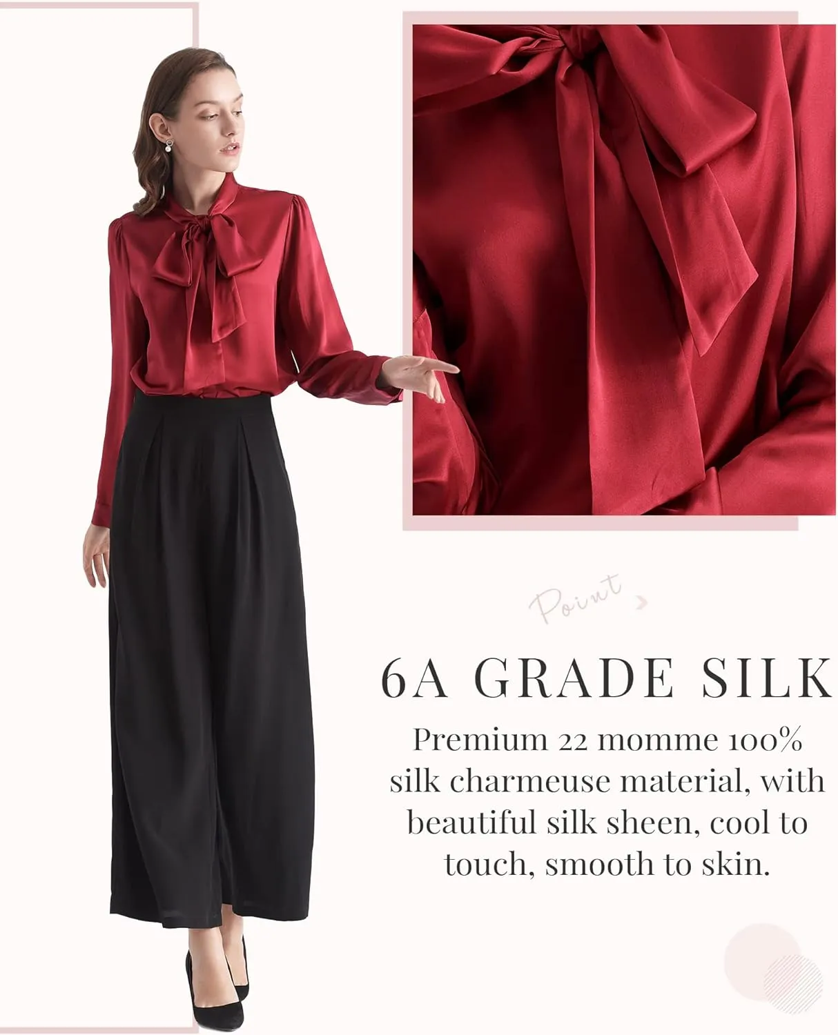LilySilk Bow-tie Neck Silk Blouse for Women Long Sleeve Ladies Tops Buttons VintageReal Silk Shirts