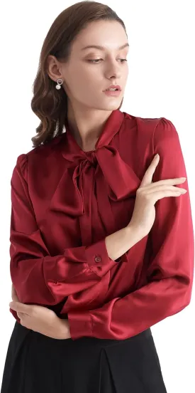 LilySilk Bow-tie Neck Silk Blouse for Women Long Sleeve Ladies Tops Buttons VintageReal Silk Shirts