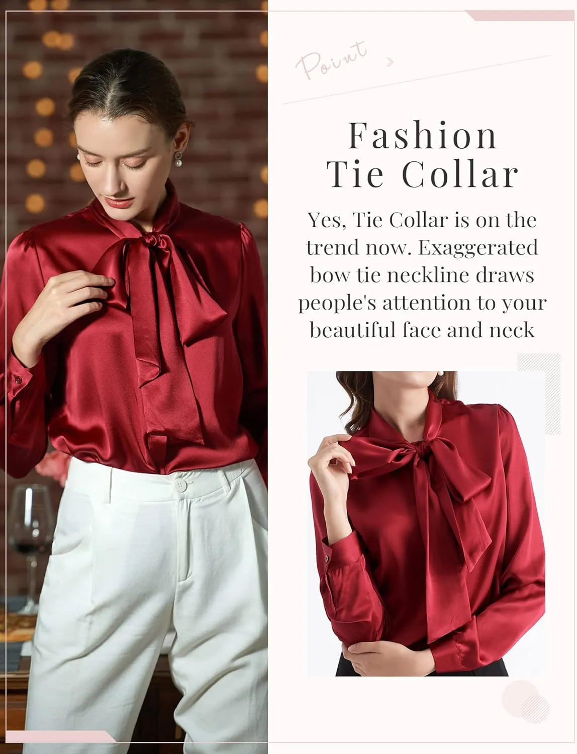 LilySilk Bow-tie Neck Silk Blouse for Women Long Sleeve Ladies Tops Buttons VintageReal Silk Shirts