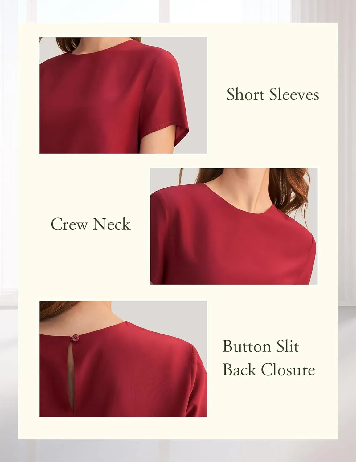 LilySilk Silk Blouses for Women Short Sleeve 100 Pure Mulberry 22 Momme Ladies Silk Tops Button Slit Back Closure