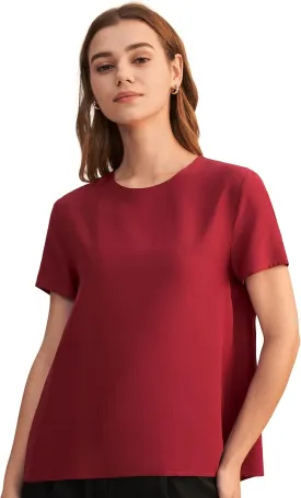 LilySilk Silk Blouses for Women Short Sleeve 100 Pure Mulberry 22 Momme Ladies Silk Tops Button Slit Back Closure