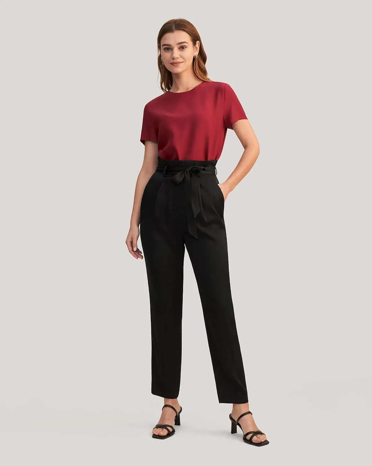 LilySilk Silk Blouses for Women Short Sleeve 100 Pure Mulberry 22 Momme Ladies Silk Tops Button Slit Back Closure