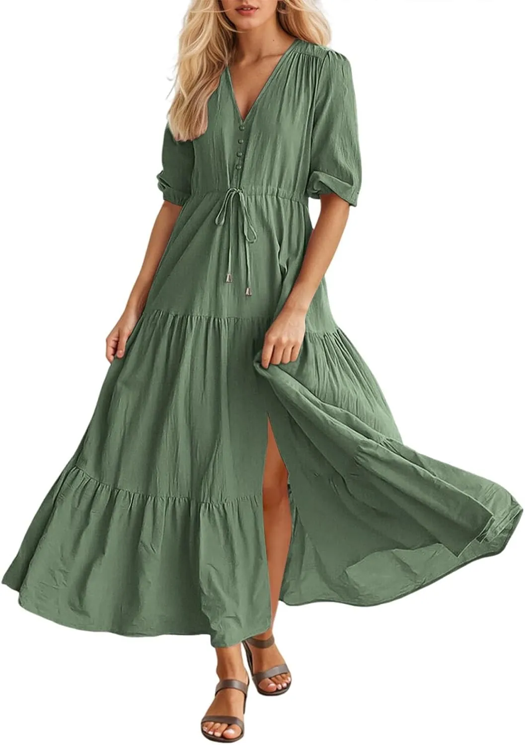 Maxi Dresses for Women Ankle Length Floral Print Beach Long Flowy Dress with Pockets