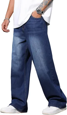 Men's Baggy Jeans Y2K Vintage Wide Leg Denim Pants Hip Hop Skater Jeans Loose Fit Trousers 2000s Streetwear