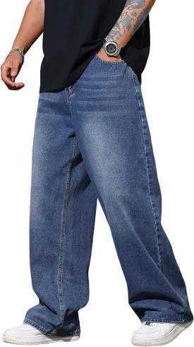 Men's Baggy Jeans Y2K Vintage Wide Leg Denim Pants Hip Hop Skater Jeans Loose Fit Trousers 2000s Streetwear