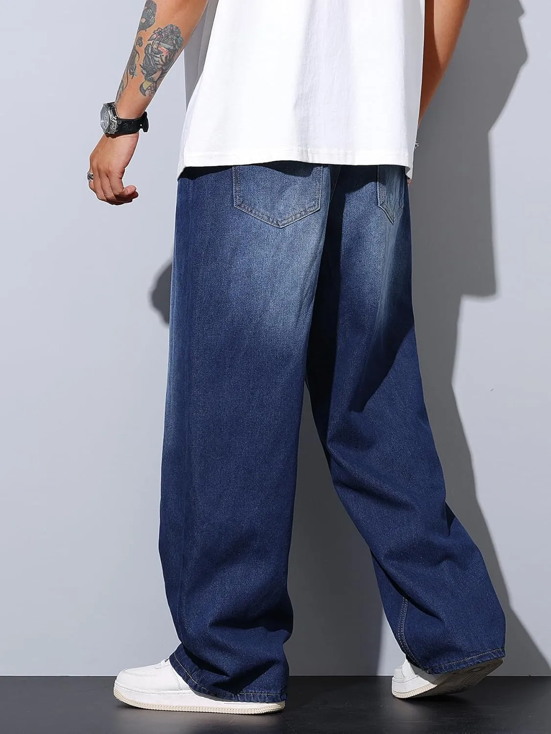 Men's Baggy Jeans Y2K Vintage Wide Leg Denim Pants Hip Hop Skater Jeans Loose Fit Trousers 2000s Streetwear
