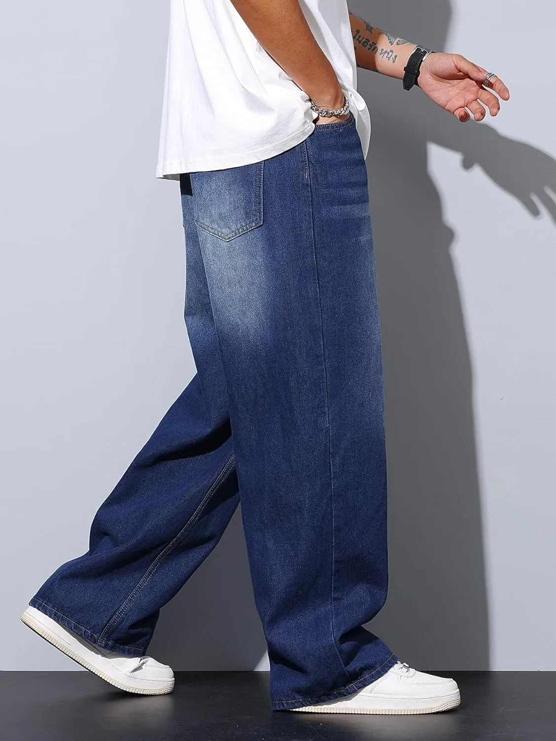 Men's Baggy Jeans Y2K Vintage Wide Leg Denim Pants Hip Hop Skater Jeans Loose Fit Trousers 2000s Streetwear