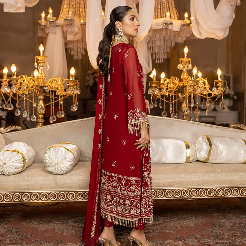 Merakish Luxury Embroidered Chiffon Collection – Red Crimson