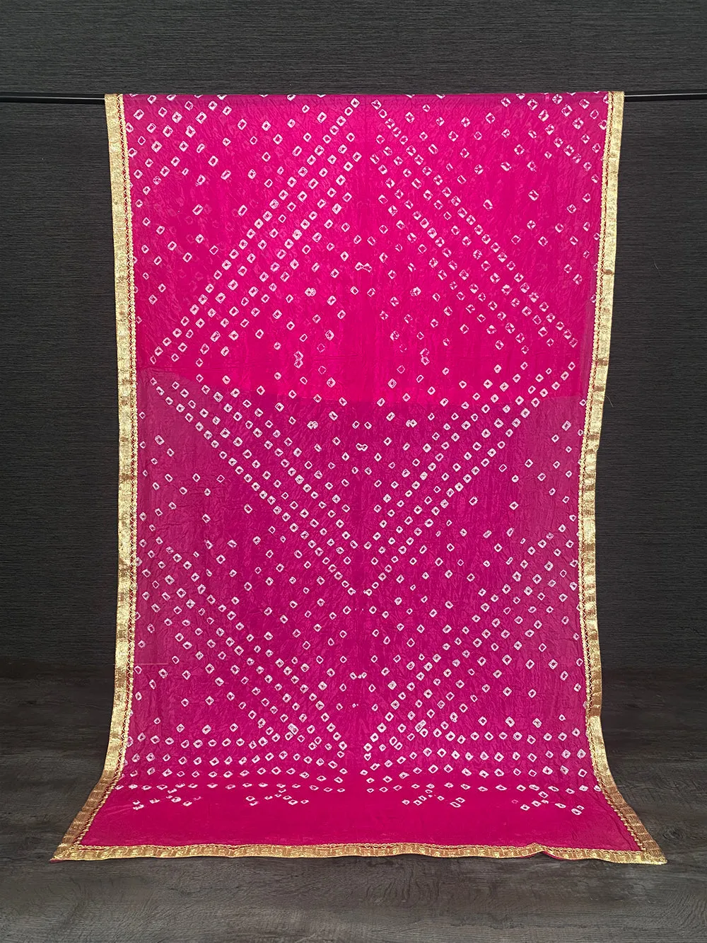 Pink Color Lace Border Original Bandhej Silk Dupatta