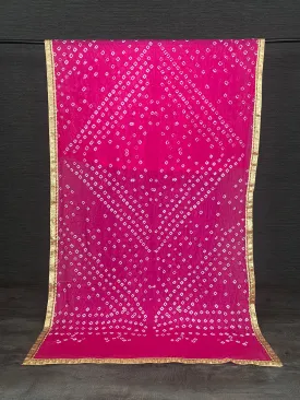 Pink Color Lace Border Original Bandhej Silk Dupatta