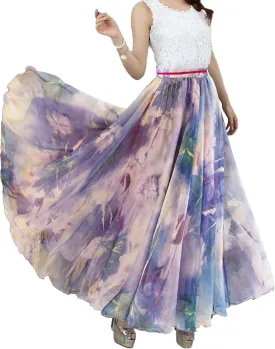 Sinono Womens Long Chiffon Bohemian Skirt Gypsy Dress Maxi Boho Beach Skirt