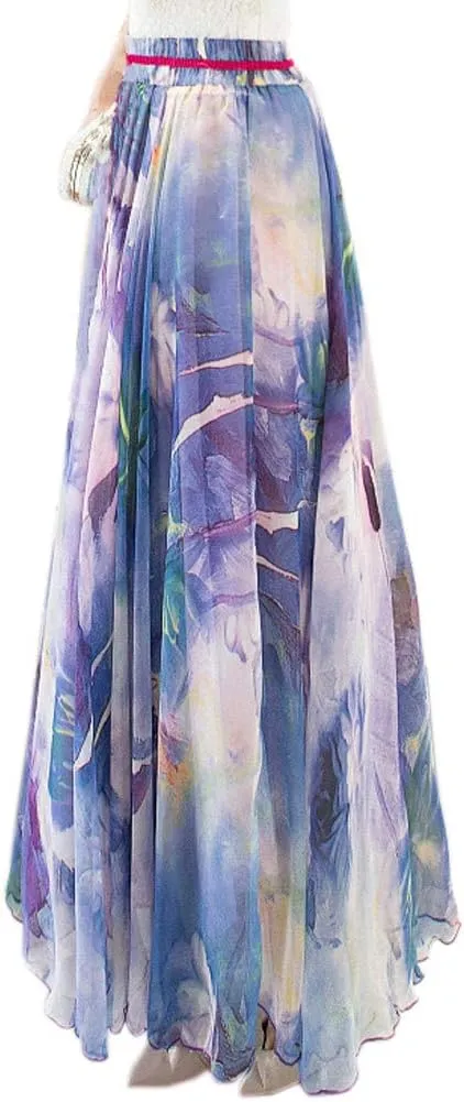Sinono Womens Long Chiffon Bohemian Skirt Gypsy Dress Maxi Boho Beach Skirt