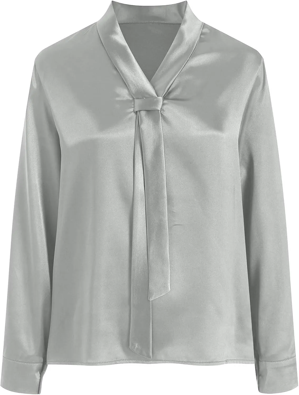 Winter Tops for Women Chiffon V-Neck Ribbon Elegant tie Blouse Long Sleeve Silk Tops Satin Blouses for Business