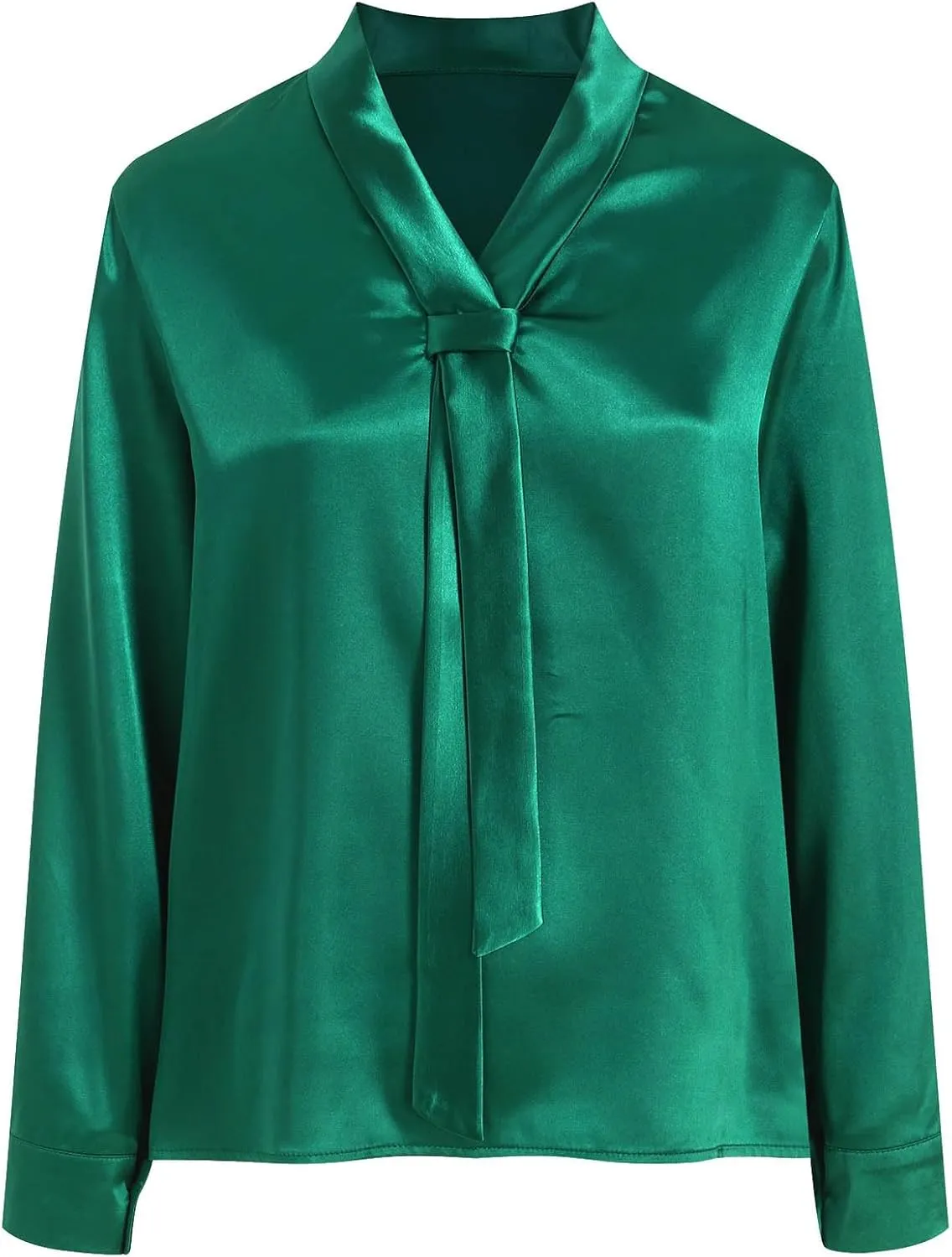 Winter Tops for Women Chiffon V-Neck Ribbon Elegant tie Blouse Long Sleeve Silk Tops Satin Blouses for Business
