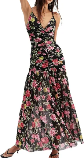 Women Floral Maxi Dress Y2k Sleeveless Backless Spaghetti Strap A-Line Long Flowy Dress Summer Vacation Sundress