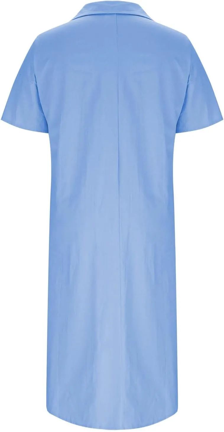 Women Summer Casual Linen Beach Tunic Dress Loose High Low Midi Long 1/4 Button Polos T Shirt Dress Swimsuit Cover Ups