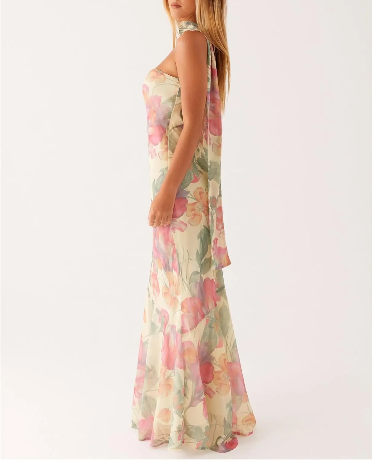 Womens Floral Strapless Dress Y2k Backless with Scarf Tube Maxi Long Dresses Sexy Mesh Bodycon Beachwear