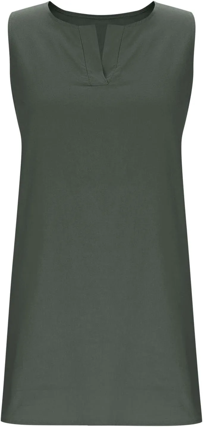 Women's Sleeveless Linen Shift Dress 2025 Summer Plain Casual Beach Dresses Solid Long Tank Sundress Vacation Outfits