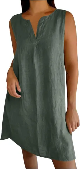 Women's Sleeveless Linen Shift Dress 2025 Summer Plain Casual Beach Dresses Solid Long Tank Sundress Vacation Outfits