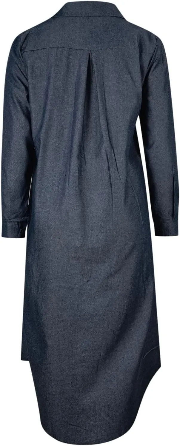 Womens Summer Denim Maxi Shirt Dress Long Sleeve Button Down Casual Loose Fit Blouse V Neck Pocket